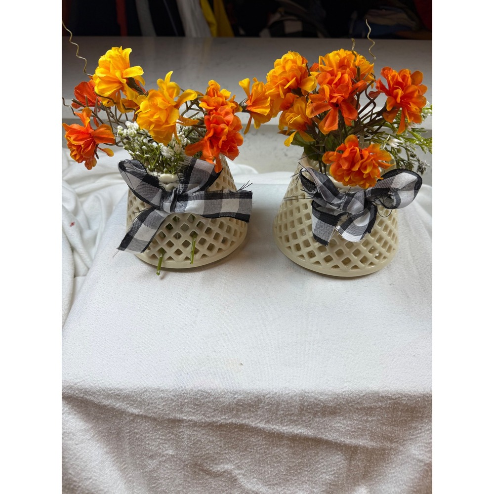 Home Interiors Gifts Lattice‎ Ceramic candle topper turned into Pair Flower vase